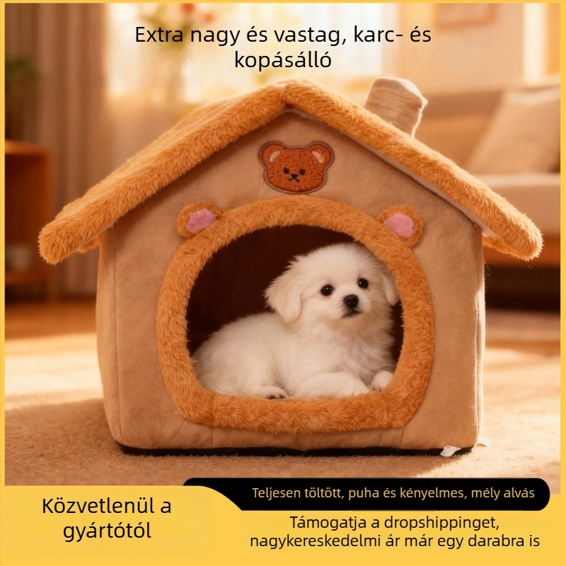 Kisállat fészek villa – kistestű kutyáknak és macskáknak – félig zárt, levehető, mosható, meleg házikó