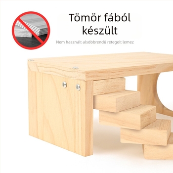 Tömörfa hamster forgó létrával és kis asztalkás platformmal – dekorációs és játék kellékek