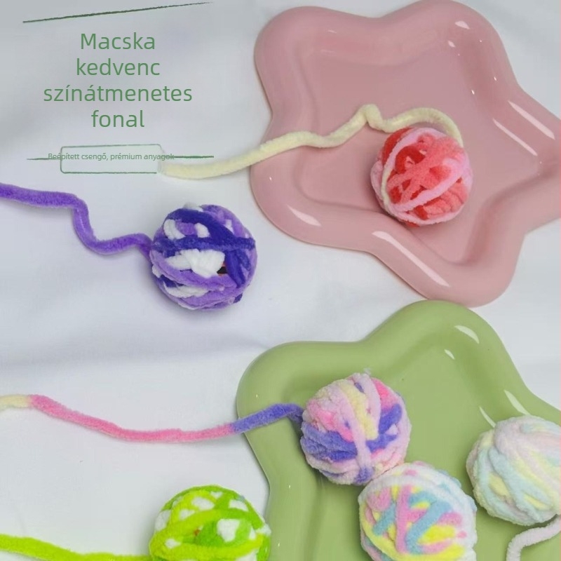 Gyapjúszálból készült macskajáték – golyó csengővel, színes fonalgolyók macskáknak és hörcsögöknek