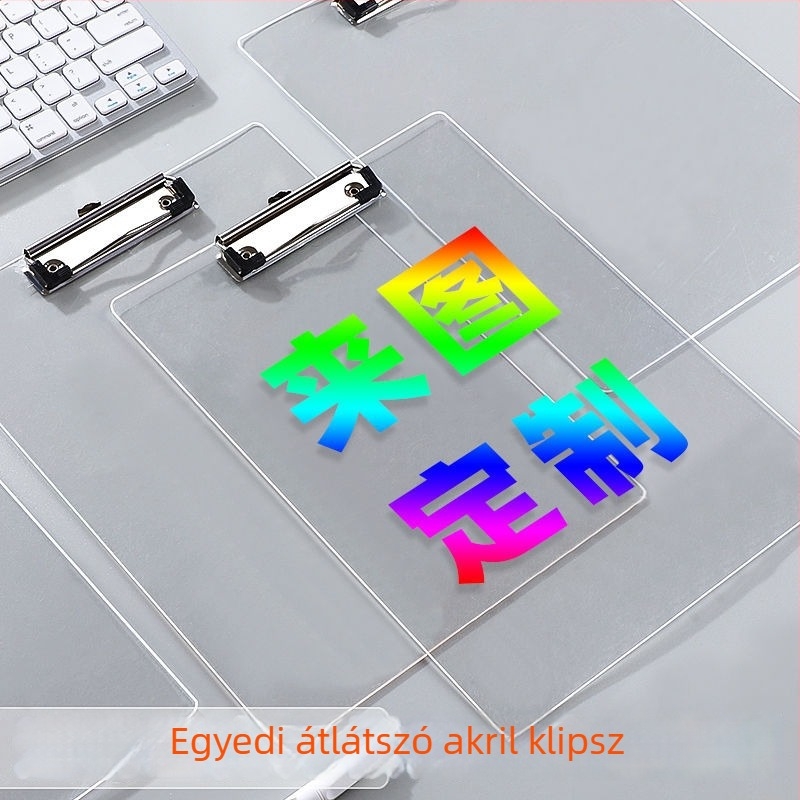 Akril A4-es klipboard – dokumentumokhoz és írási felülethez, vizsgalapok tárolása, menü tábla és logó tartó az asztalon