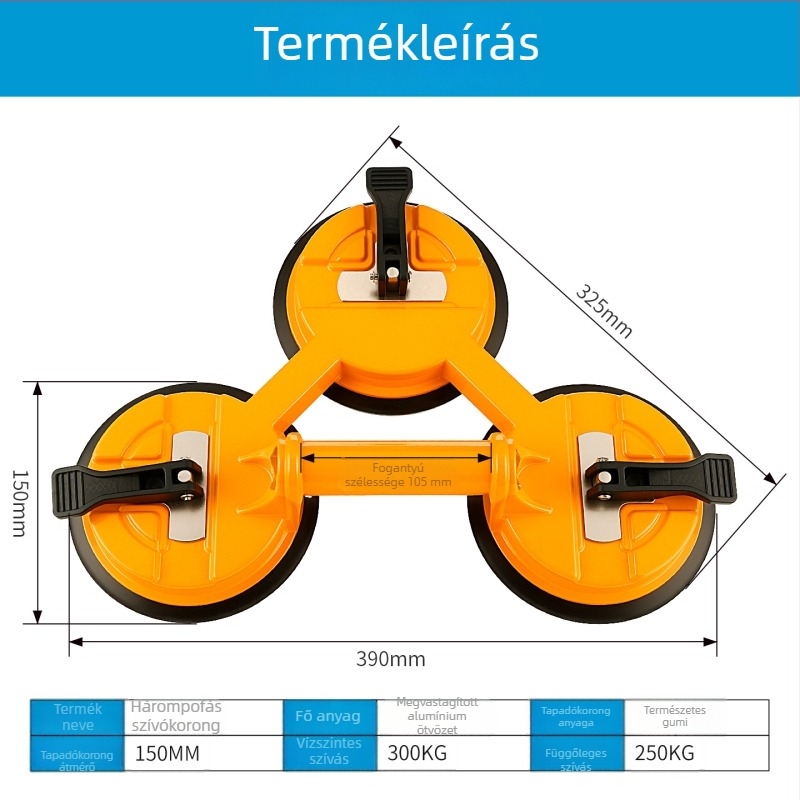 Üveg vákuumos emelő három csipeszzel, ipari nehéz kivitel padlóburkolatok telepítéséhez