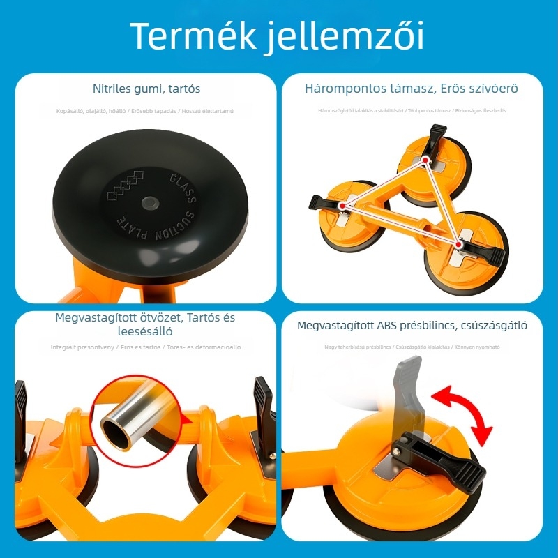 Üveg vákuumos emelő három csipeszzel, ipari nehéz kivitel padlóburkolatok telepítéséhez