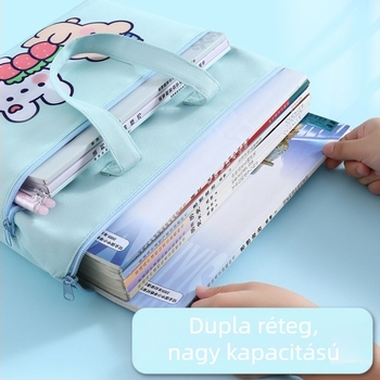 Pamut vászontáska diákoknak, nagy kapacitású, két rekeszes, cipzárral, könyvekhez, fájlokhoz és művészeti kellékekhez