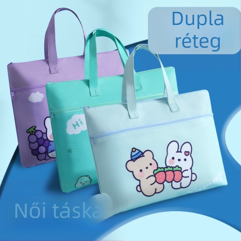 Pamut vászontáska diákoknak, nagy kapacitású, két rekeszes, cipzárral, könyvekhez, fájlokhoz és művészeti kellékekhez