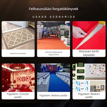 Kétoldalas szövetalapú ragasztószalag, magas viszkozitású, esküvői és kiállítási szőnyegekhez, nyom nélkül rögzíthető.