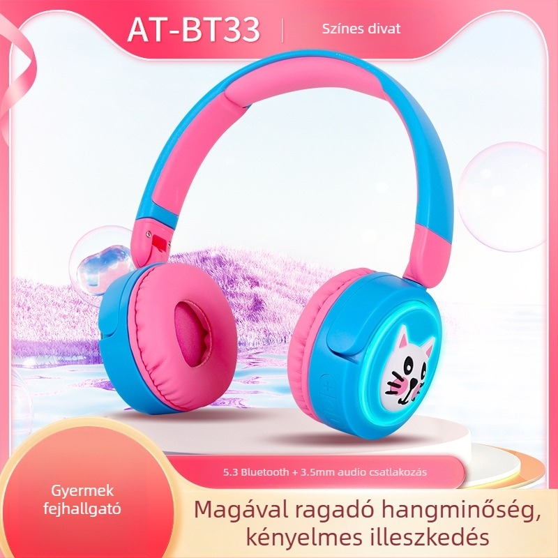 BT33 Bluetooth fejhallgató Cartoon mintával, fejre illeszkedő, sztereó hangzás, diákoknak és gyerekeknek
