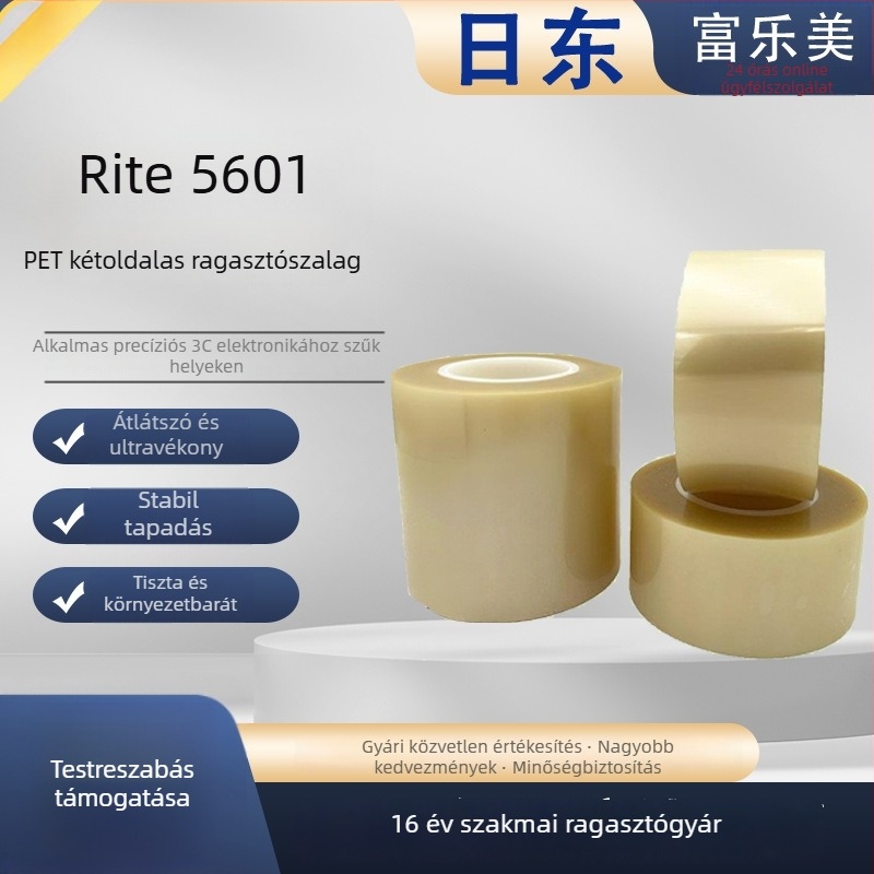 Nitto 5601 Ultra vékony kétoldalas ragasztószalag, PET, átlátszó, mikroelektronika és autóipari összeszereléshez