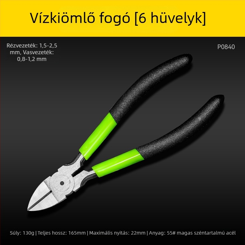Vékony orrú huzalvágó fogó, nagy szilárdságú, japán ipari minőségű, magas széntartalmú acélból, 5–6 hüvelyk