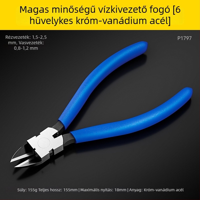 Vékony orrú huzalvágó fogó, nagy szilárdságú, japán ipari minőségű, magas széntartalmú acélból, 5–6 hüvelyk