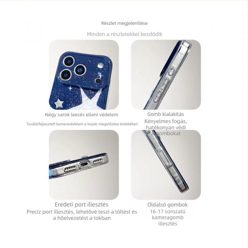 Koreai stílusú 3D csillagos pentagrammás tok iPhone 17 Pro Max és iPhone 16 Pro készülékekhez