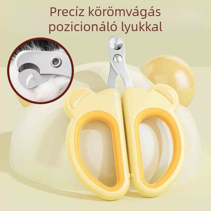 Macska körömvágó olló medve formájú, kör alakú nyílással, macska karmaápoló eszköz, háziállat ápolási kellék