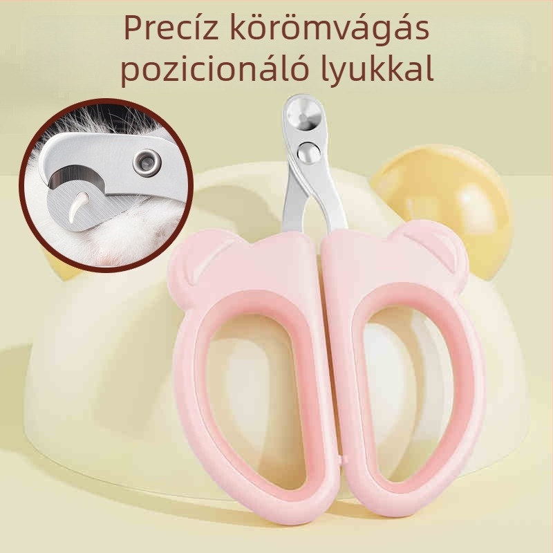 Macska körömvágó olló medve formájú, kör alakú nyílással, macska karmaápoló eszköz, háziállat ápolási kellék
