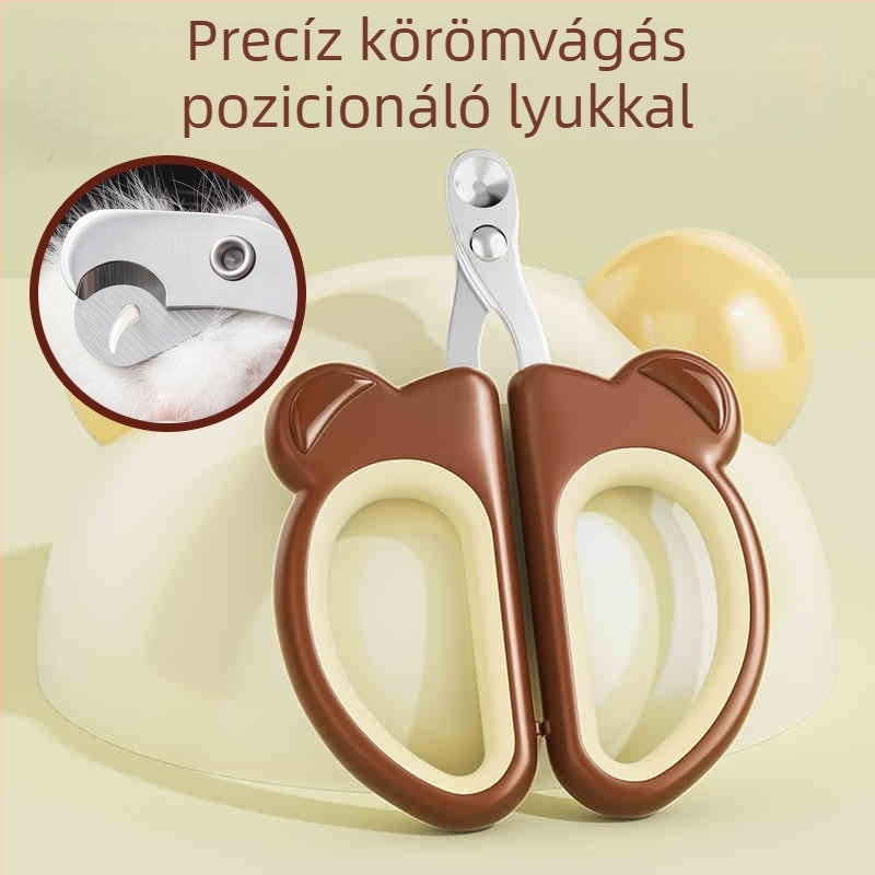 Macska körömvágó olló medve formájú, kör alakú nyílással, macska karmaápoló eszköz, háziállat ápolási kellék