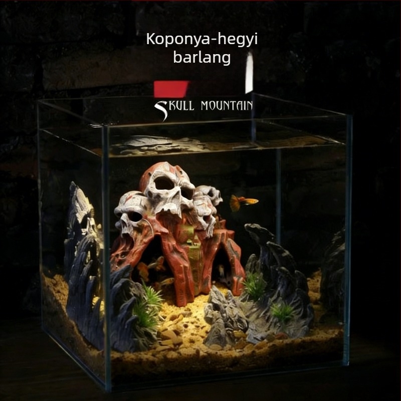 Kanyon koponya tájképű akváriumi dekoráció, mű karácsonyi sziklakert, vízi növény dekor, völgy-barlangfa
