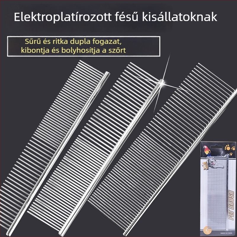 Elektrogalvanizált fém egyenes fésű kutyáknak, ápolásra és csomók kioldására