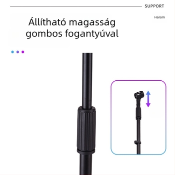 Állítható magasságú háromlábú mikrofontartó állvány élő közvetítésekhez és karaokés előadásokhoz