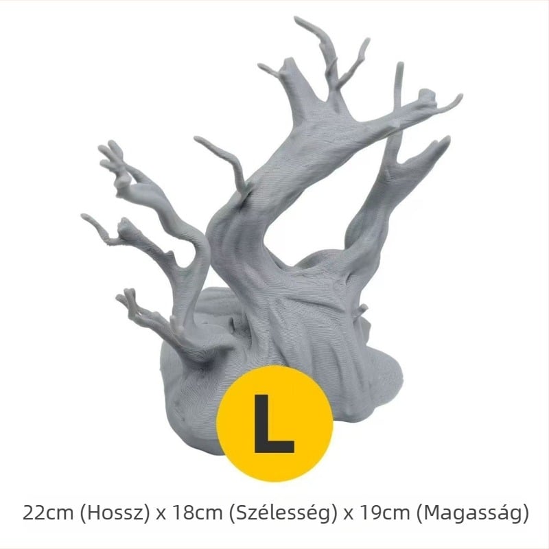 Akvarisztikai tájépítéshez készült fa alakú kapaszkodó keret, mohas fa, driftwood elemek, vízi növények, 3D dizájn, hüllőbúvóhely