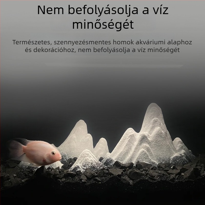 Fekete aranyhomok akváriumokhoz – aljzat az akváriumi tájképhez díszhalakkal és guppikkal