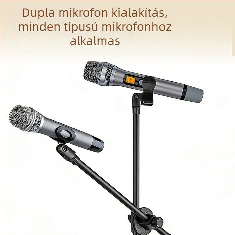 Padlóra álló mikrofonállvány teleszkópos karral, élő közvetítéshez, karaoke-hoz és színpadi előadásokhoz, mobiltelefonokkal kompatibilis