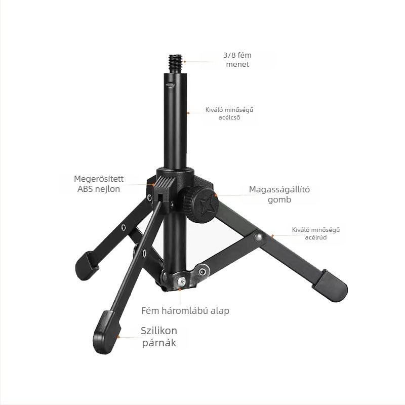 Univerzális fém mikrofonasztali állvány 8 ponttal és 3 interfeszssel; asztali telefon-tartó és felvételi tripod