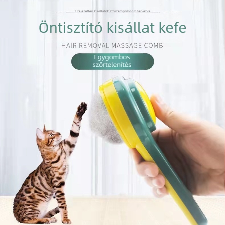 Kutyák és macskák számára készült önkitisztító fésű – egy gombnyomásos tisztítás, eltávolítja a laza szőrt