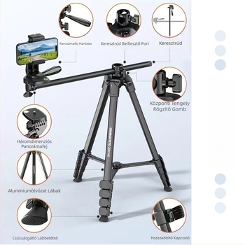 Cambofoto 205C vízszintes tripod világítással mobil élő közvetítéshez, padlón álló halászati világítás tartó
