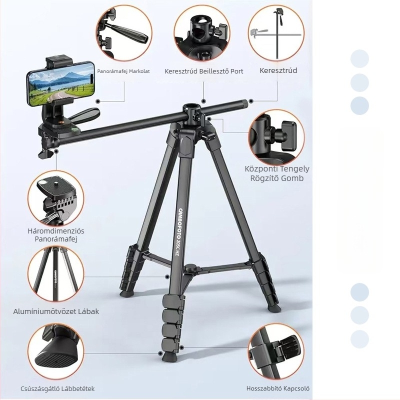 Cambofoto 205C vízszintes tripod világítással mobil élő közvetítéshez, padlón álló halászati világítás tartó