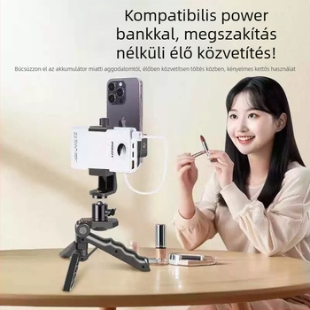 Kompakt asztali állvány okostelefonokhoz — mindent egyben, többfunkciós állvány live közvetítéshez és selfiehez, feliratos tartóval