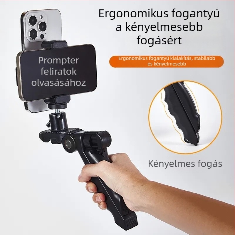 Kompakt asztali állvány okostelefonokhoz — mindent egyben, többfunkciós állvány live közvetítéshez és selfiehez, feliratos tartóval