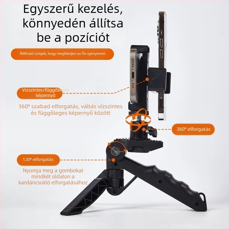 Kompakt asztali állvány okostelefonokhoz — mindent egyben, többfunkciós állvány live közvetítéshez és selfiehez, feliratos tartóval