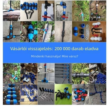 Golyóscsap öntözési vízcsőhöz, hőmentes kapcsolattal, egyenes könyök, PE kék sapkás gyorscsatlakozó