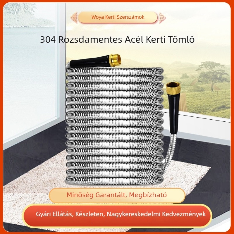 304 rozsdamentes acélból készült kerti tömlő, multifunkciós vízpisztollyal autómosáshoz, öntözéshez és kertápoláshoz