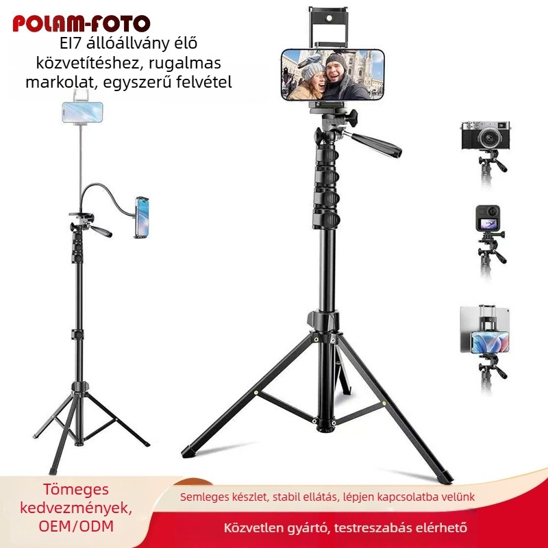 Polam-photo E17A 1,7 m-es alumínium tripod kamerákhoz, élő közvetítéshez és fényképezéshez