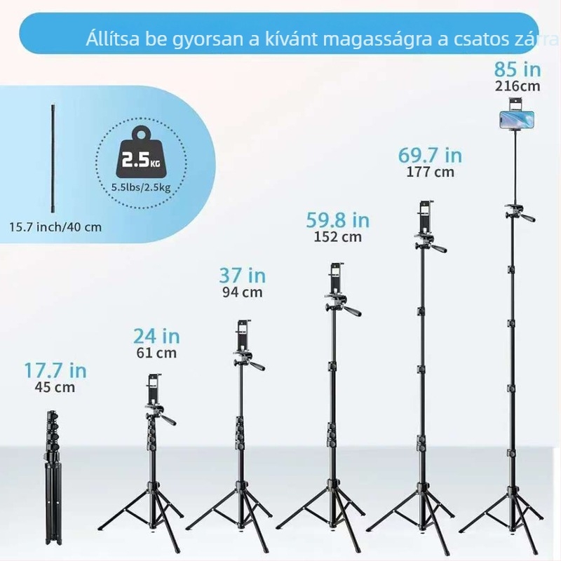Polam-photo E17A 1,7 m-es alumínium tripod kamerákhoz, élő közvetítéshez és fényképezéshez