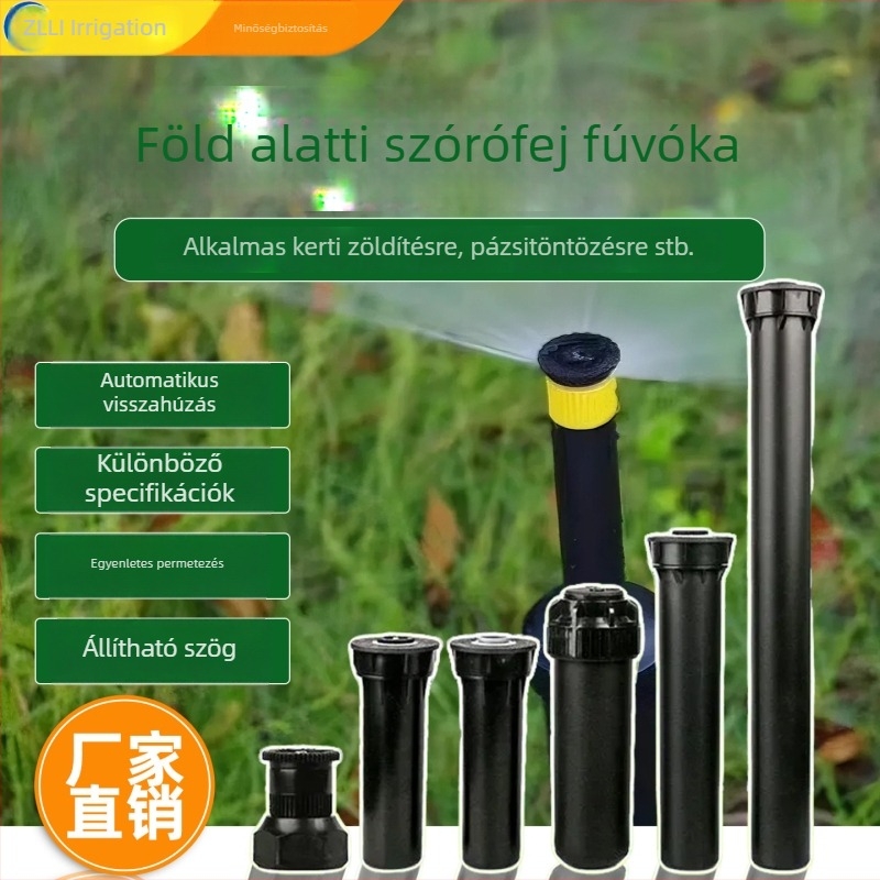 Föld alatti öntözőfej automatikus kinyúlással és fogaskerék-szórófej, 360°-ban állítható sugárzással gyep- és tájöntözéshez