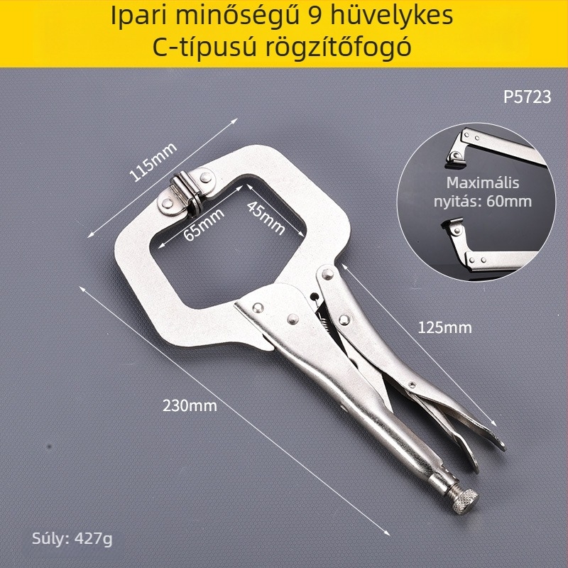 Ipari osztályú, nehéz felhasználású csempefogó, C-típus, vastagított kialakítás, hosszú nyitású, többfunkciós