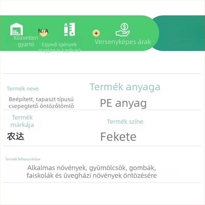 Mezőgazdasági patch típusú csepegtető szalag, belsőleg beépített patch szalag, fólia alatti üvegházhoz