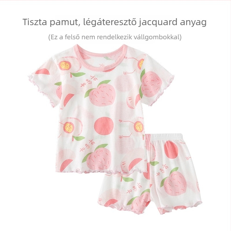 Nyári pizsama szett lányoknak, rajzfilm mintás, aranyos allover nyomtatás, két részes