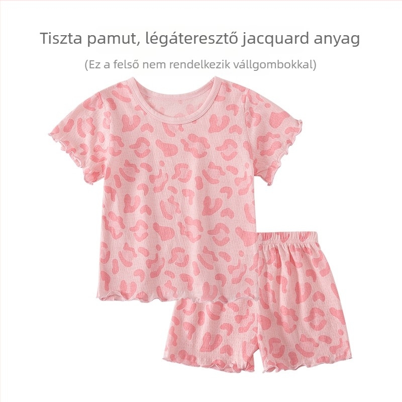 Nyári pizsama szett lányoknak, rajzfilm mintás, aranyos allover nyomtatás, két részes