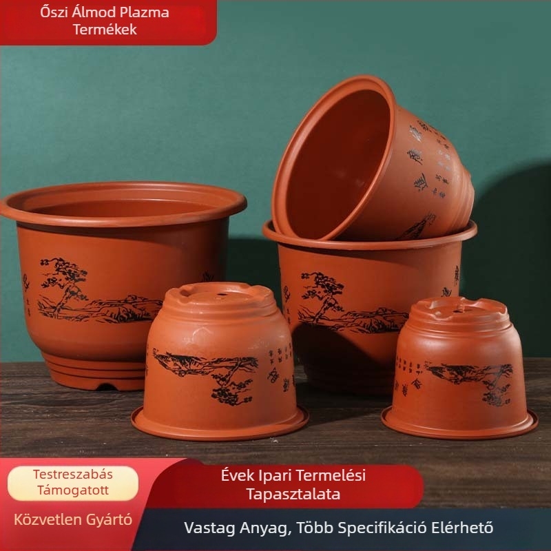 Porcelánhatású műanyag virágtartók, kerek formájú, vastított műanyagból, több méretben, otthoni kertészkedéshez, virágok és bonsai számára
