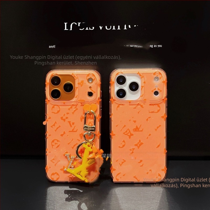 Minimalista iPhone 17 tok Xingyu narancs színben, presbiopia-ihletésű, gradient ragyogó glitterrel és dombornyomott felülettel