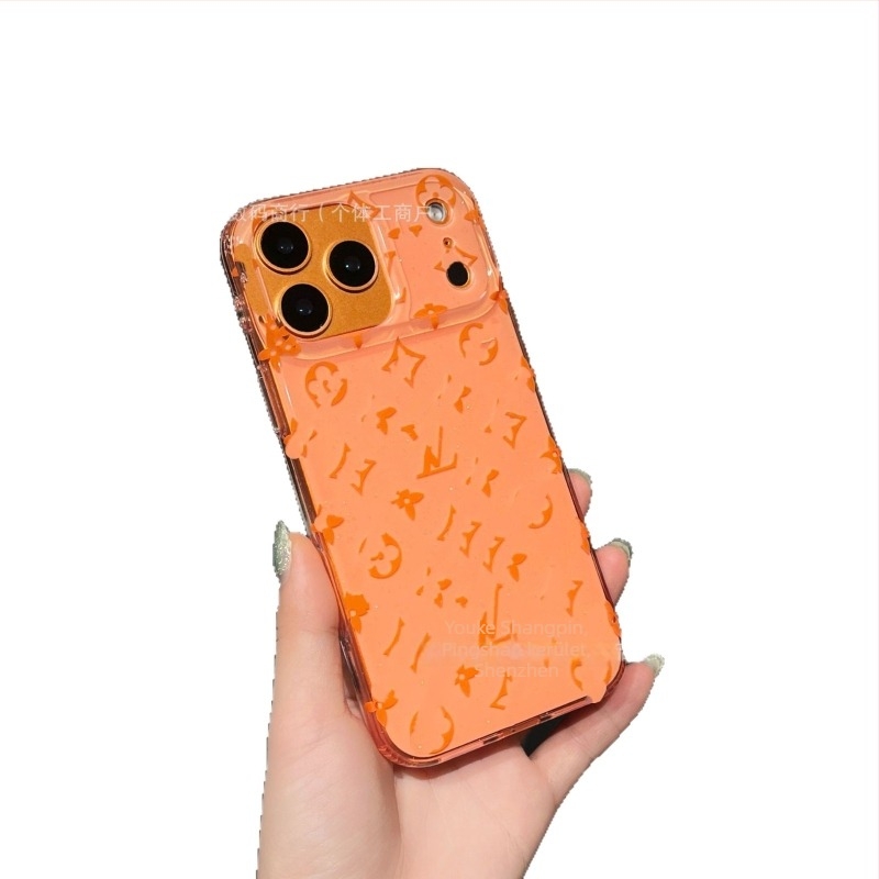 Minimalista iPhone 17 tok Xingyu narancs színben, presbiopia-ihletésű, gradient ragyogó glitterrel és dombornyomott felülettel