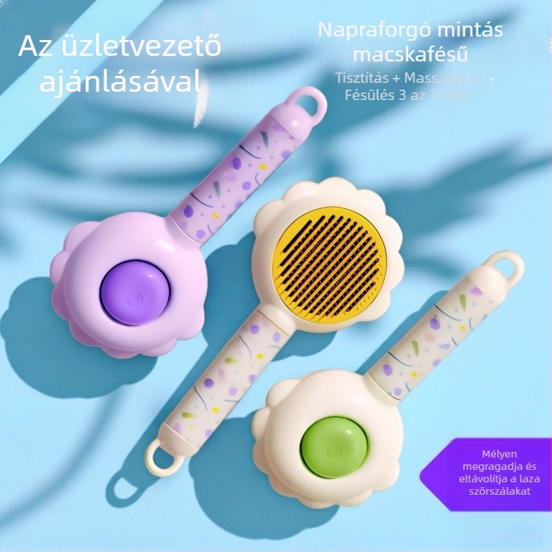 Kreatív szilva virág mintás állatkozmetikai fésű, egygombos szőrtelenítés, önkitisztuló fésű kutyáknak és macskáknak