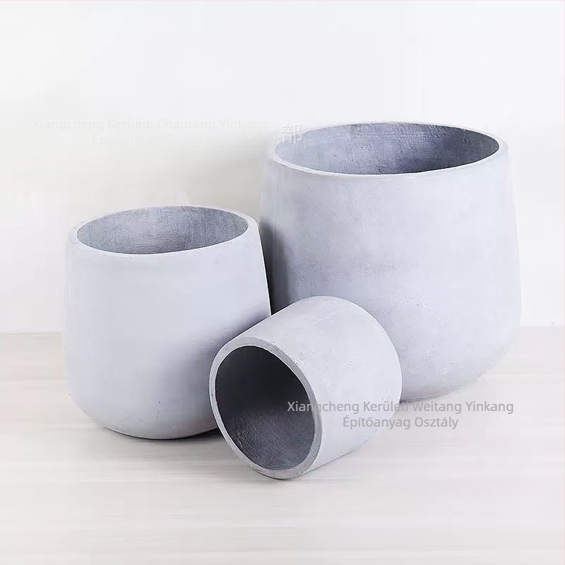 Kerek cement virágtartó, magnézium-oxid anyagból, kézzel készített, nagy, beltéri és kültéri használatra