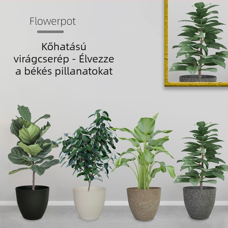 Műanyag virágtartó növényekhez, matt kőhatású imitációval, európai stílus, vastag falú, tartós