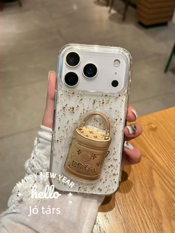 Újévi epoxigyanta tok iPhone 17 Pro Max és iPhone 16 számára, átlátszó, A Vagyon Istene és a Ló év motívummal