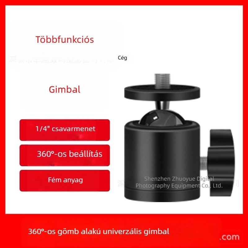 Fém gömbfej 1/4-es csavarhoz — univerzális állvány-tartozék kamerákhoz, világításhoz és más eszközökhöz