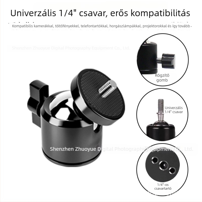 Fém gömbfej 1/4-es csavarhoz — univerzális állvány-tartozék kamerákhoz, világításhoz és más eszközökhöz