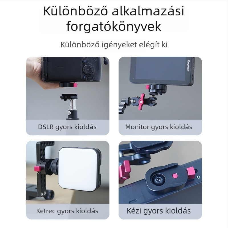 DSLR és tükrö nélküli kamerák Quick Release alaplapja — állványhoz, stabilizátorhoz és monitorhoz, kompakt mini kioldólemez