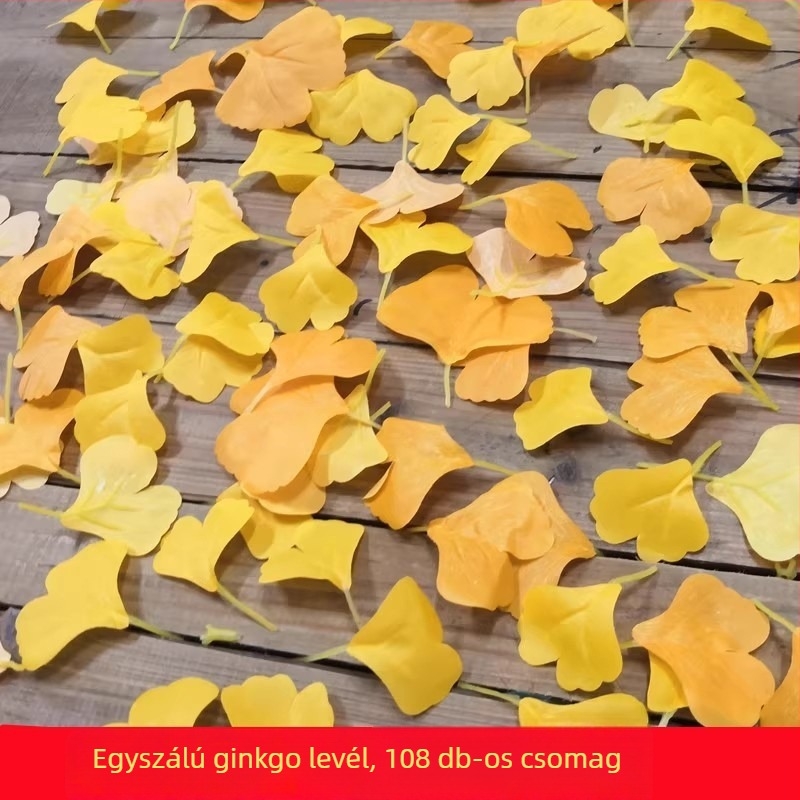 Mesterséges ginkgo levelek, őszi sárga árnyalatban, selyemlevelek esküvői fotózáshoz és kirakatdíszítéshez